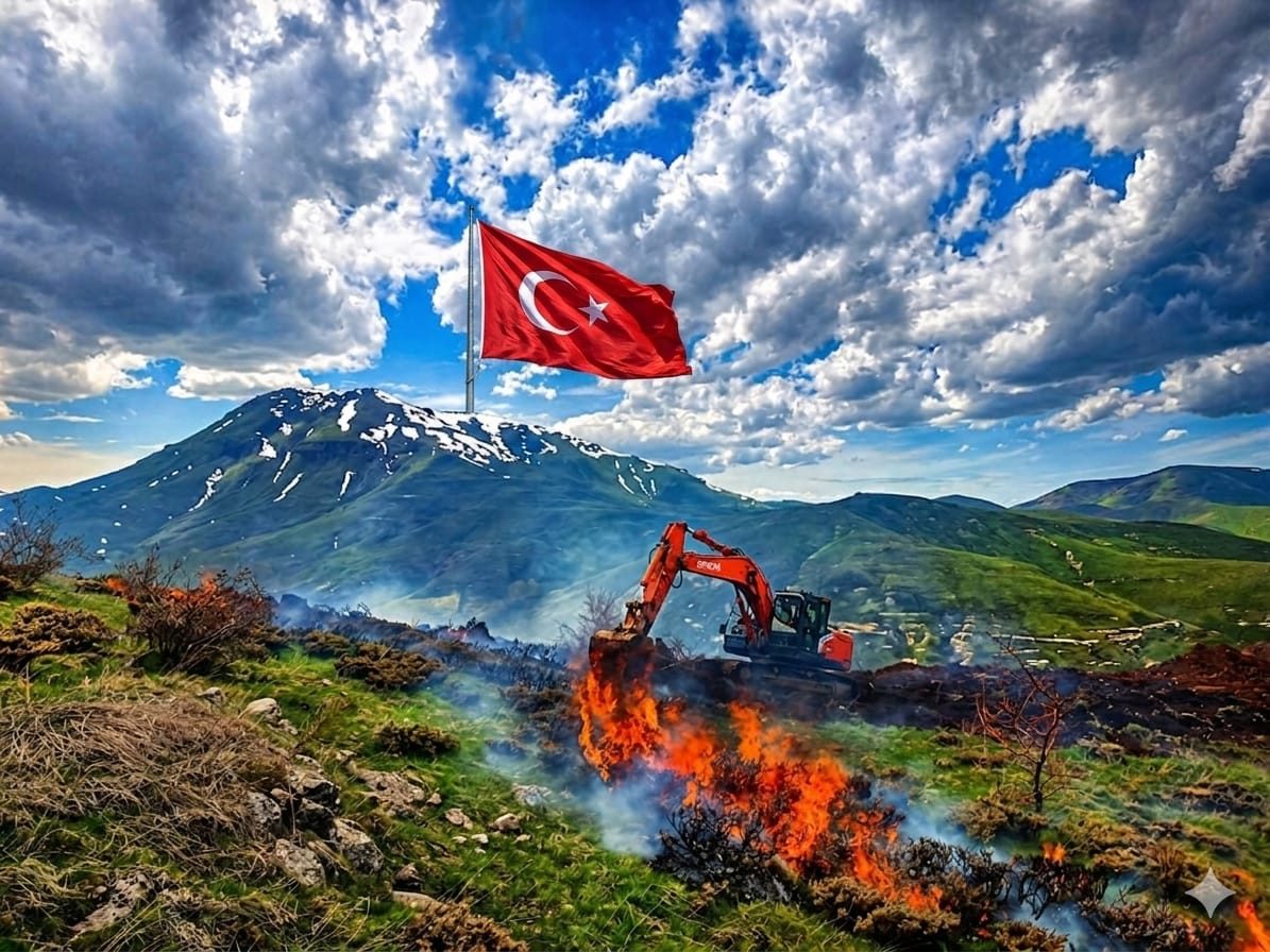 Dağlık arazide ekskavatör çalışması